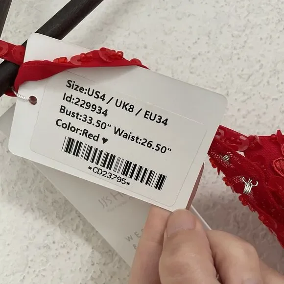 Jj’s House Women’s Size 4 Dress Formal Prom Bridesmaid Red Beaded Halter Back - Picture 10 of 10